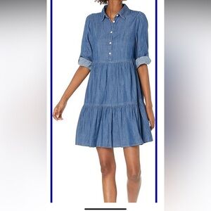 Tommy Hilfiger Chambray Blue Tiered Button Front Shirt Dress - Size 2 NWT